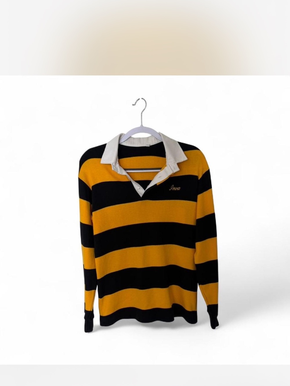 VTG Iowa Hawkeyes Rugby Long Sleeve Black & Gold Striped w/ Embroidery Size M